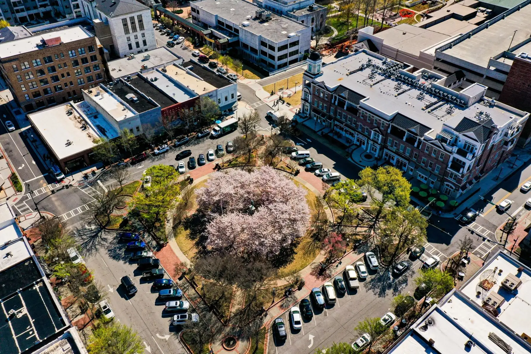 Aerial view of the downtown Gainesville, Georgia square